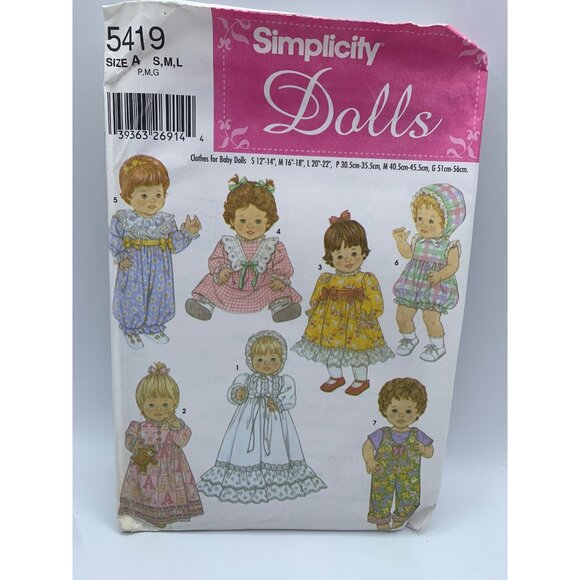 Simplicity Dolls Clothes for 12" to 22" doll Sewing Pattern 5419 - uncut - Picture 1 of 2